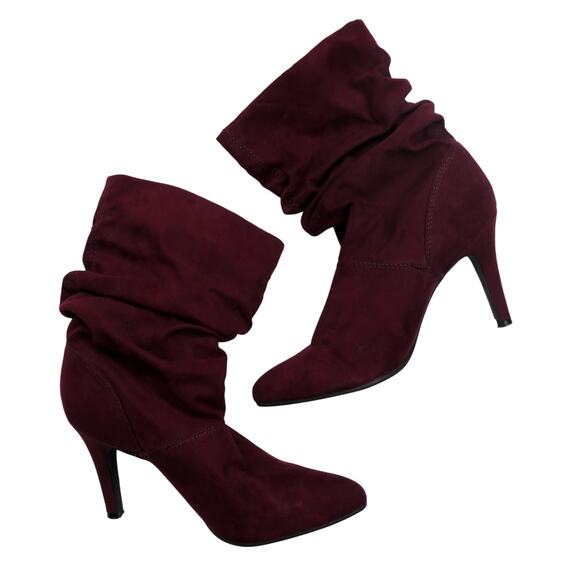 Style & Co. Adelay Faux Suede Mid-Calf Booties Burgundy Maroon Size 7.5 - Picture 3 of 6